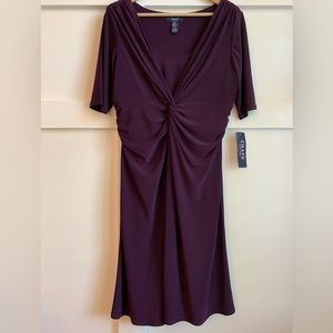 Chaps purple front twist dress with 3/4 sleeves Size L